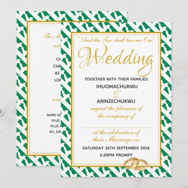 NIGERIA Christian Scripture Naija Wedding Invitation (Front/Back)