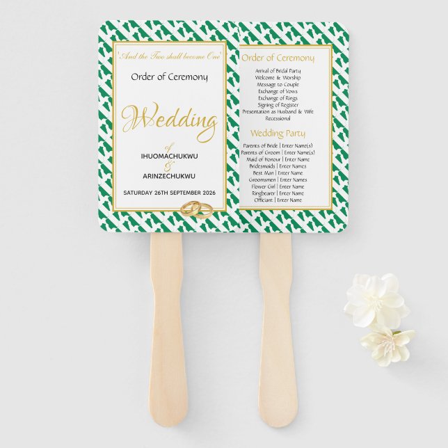 NIGERIA Christian Wedding Programme Custom Hand Fan (Front and Back)