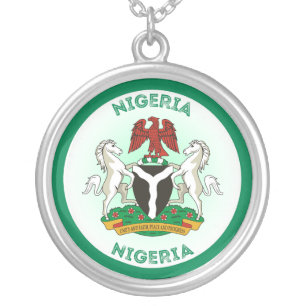 Nigeria Coat of Arms Patriotic Round Shape Silver Plated Necklace