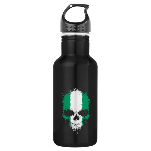 Nigeria Dripping Splatter Skull Water Bottle (Front)