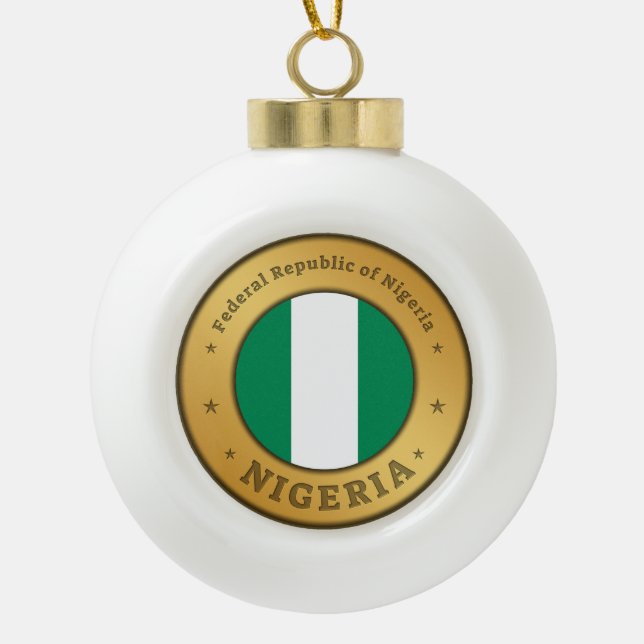 Nigeria Flag Badge Ceramic Ball Christmas Ornament (Front)