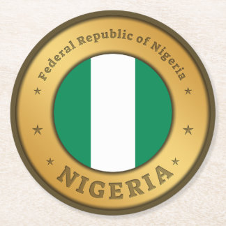 Nigeria Flag Badge Round Paper Coaster