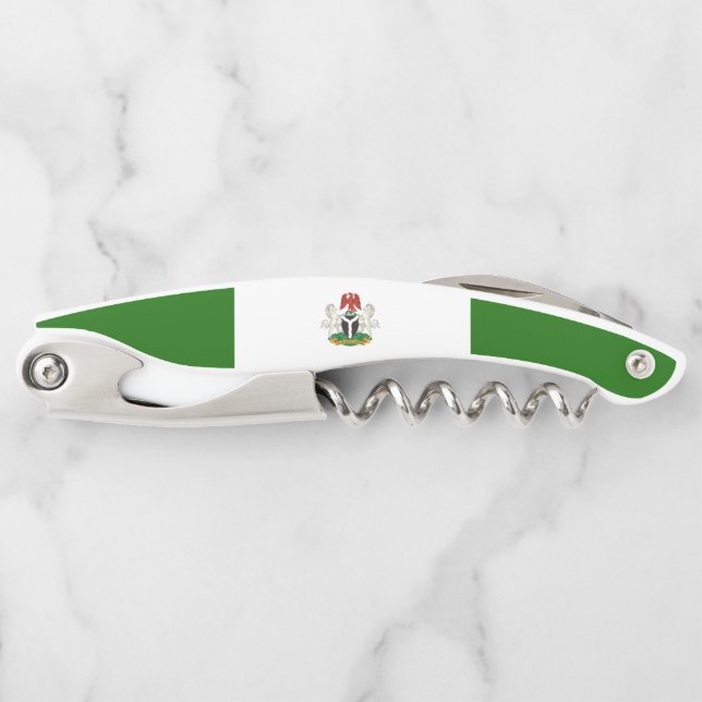 Nigeria flag-coat arms waiter's corkscrew (Front)