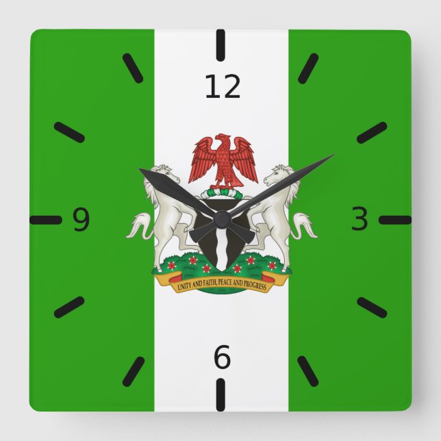 Nigeria flag-coat of arms   square wall clock (Front)