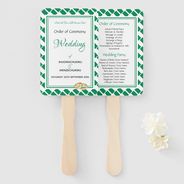 NIGERIA FLAG Customized Scripture Wedding Program Hand Fan (Front and Back)