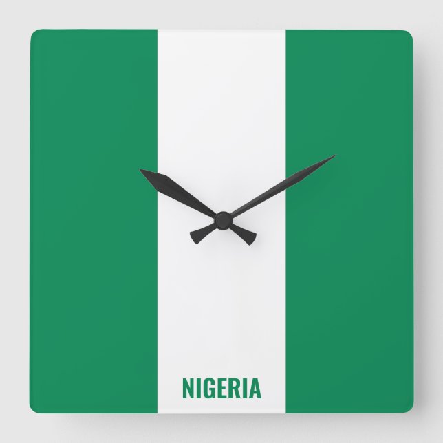 Nigeria Flag Dazzling Patriotic Square Wall Clock (Front)