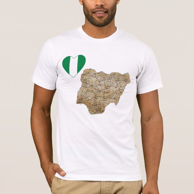 Nigeria Flag Heart and Map T-Shirt (Front)
