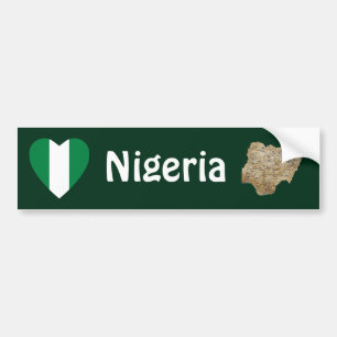 Nigeria Flag Heart + Map Bumper Sticker