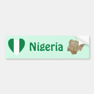 Nigeria Flag Heart + Map Bumper Sticker