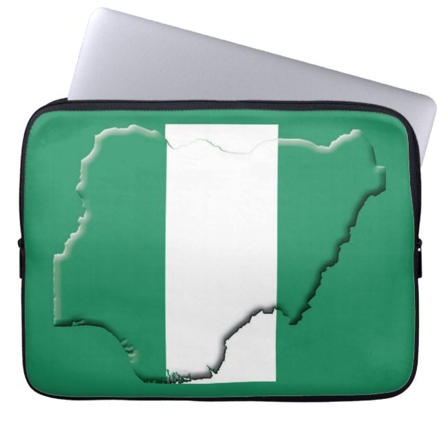 NIGERIA Flag Map Patriotic Computer GREEN Laptop Sleeve (Front)