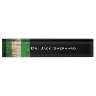 Nigeria Flag on Old Wood Grain Nameplate