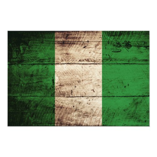 Nigeria Flag on Old Wood Grain Photo Print