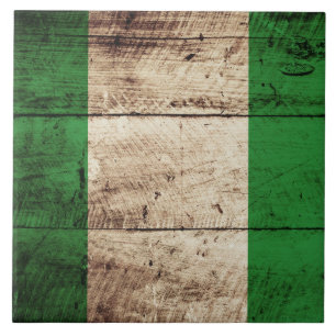 Nigeria Flag on Old Wood Grain Tile