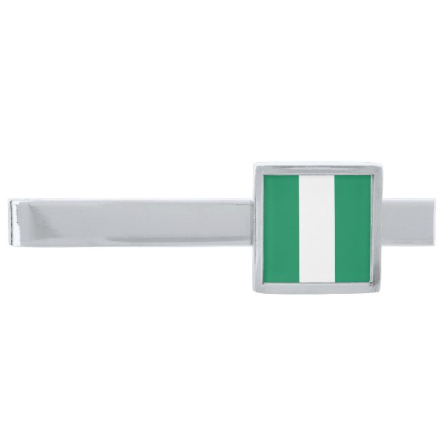 Nigeria Flag Silver Finish Tie Bar (Front)