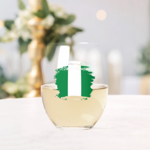 Nigeria flag stemless wine glass
