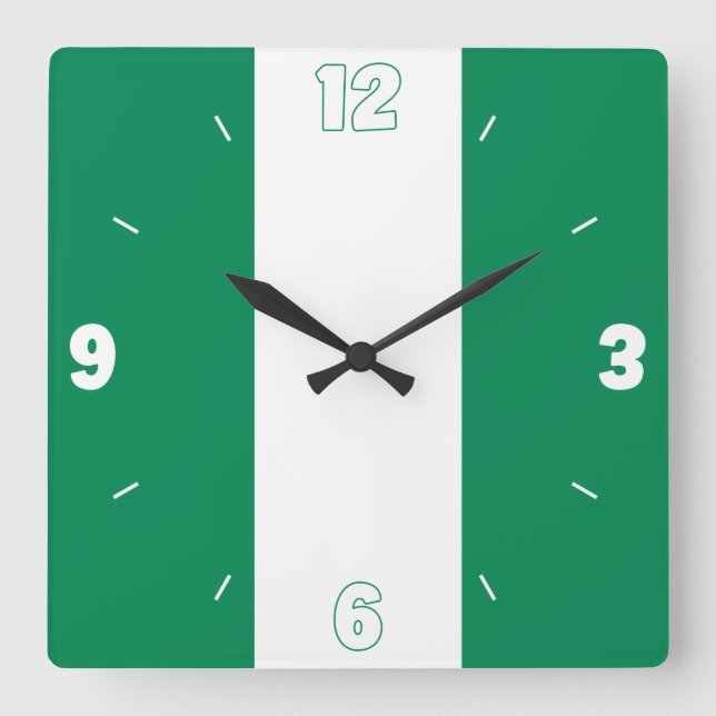 Nigeria National Flag Patriotic Square Wall Clock (Front)