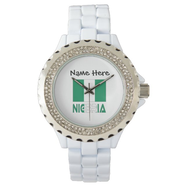 Nigeria Nigerian Flag Black Personalization  Watch (Front)