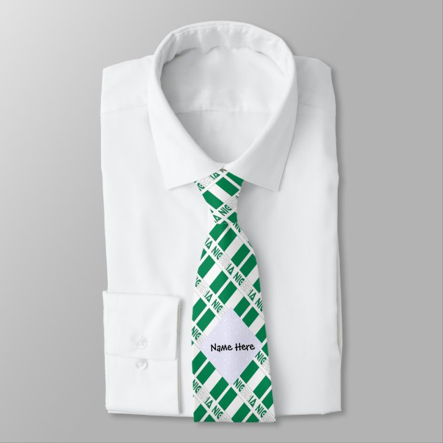 Nigeria Nigerian Flag Tiled Green Personalized  Neck Tie (Tied)