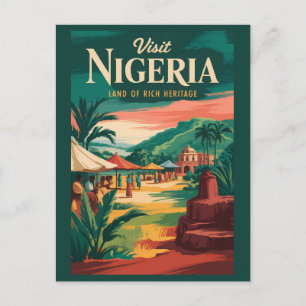 Nigeria Painterly Illustration Travel Art Vintage Postcard