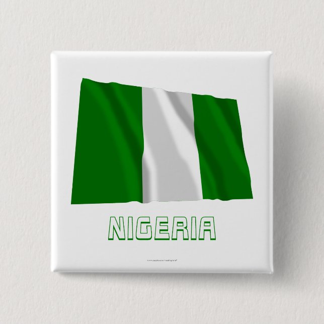 Nigeria Waving Flag with Name Pinback Button (Front)