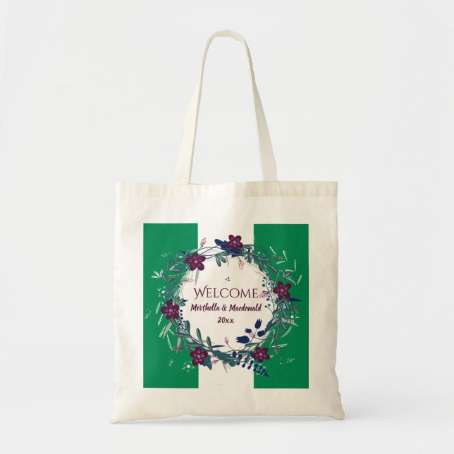 NIGERIA WEDDING WELCOME Floral Personalized Tote Bag (Front)