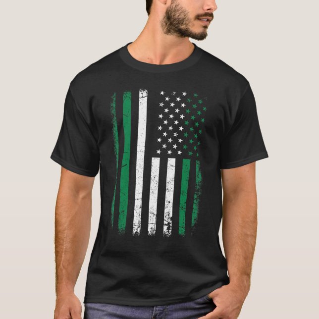 Nigerian American Flag Nigerian Roots Nigeria Amer T-Shirt (Front)