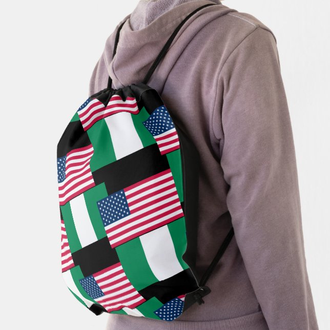 Nigerian and USA Flags Together  Drawstring Bag (Insitu)