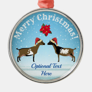 Nigerian Dwarf Dairy Goat Christmas in the snow Metal Ornament
