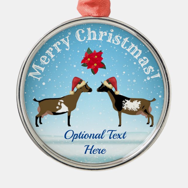 Nigerian Dwarf Dairy Goat Christmas in the snow Metal Ornament (Front)