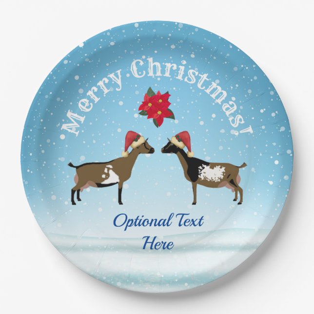 Nigerian Dwarf Dairy Goat Christmas in the snow Paper Plates (Front)