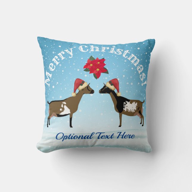 Nigerian Dwarf Dairy Goat Christmas in the snow Throw Pillow (Front)