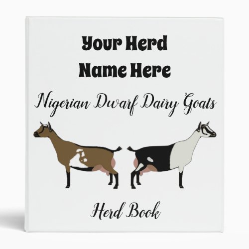 Nigerian Dwarf Dairy Goat Herd Book 3 Ring Binder