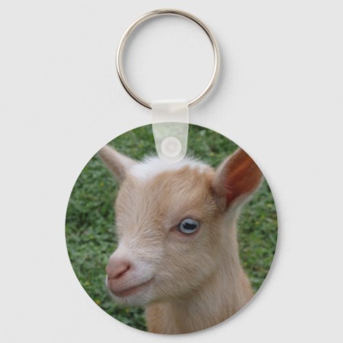 Nigerian Dwarf Goat Kid with Blue Eyes Keychain