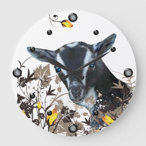 Nigerian Dwarf Goat Painting Floral  Wall Clock