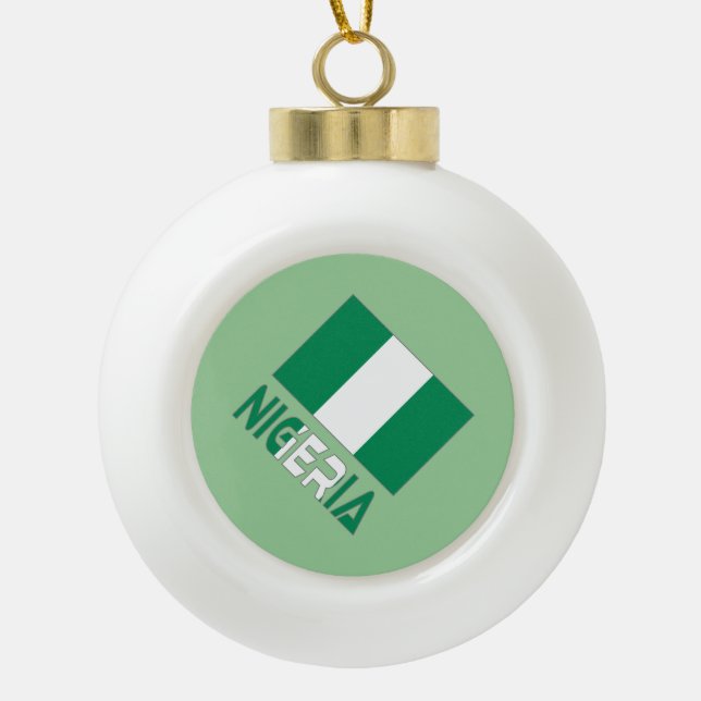Nigerian Flag and Nigeria Ceramic Ball Christmas Ornament (Front)