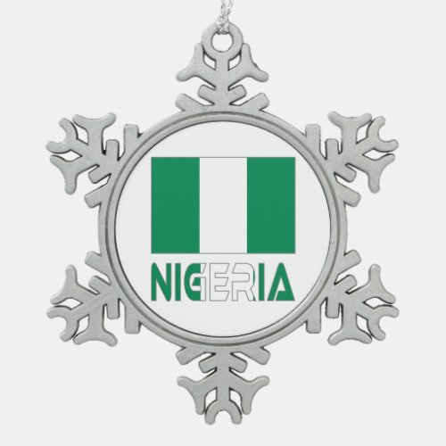 Nigerian Flag and Nigeria Snowflake Pewter Christmas Ornament