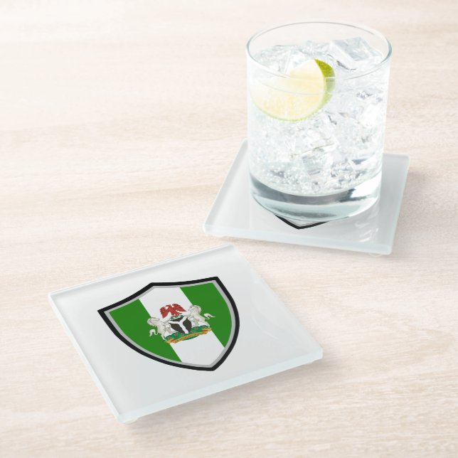 Nigerian flag-coat of arms glass coaster (Angled)
