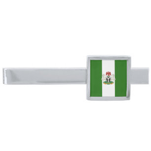 Nigerian flag-coat of arms     silver finish tie bar