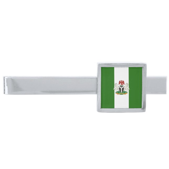 Nigerian flag-coat of arms     silver finish tie bar (Front)