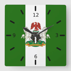 Nigerian flag-coat of arms square wall clock