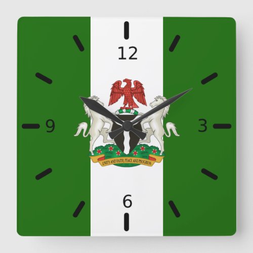 Nigerian flag_coat of arms     square wall clock