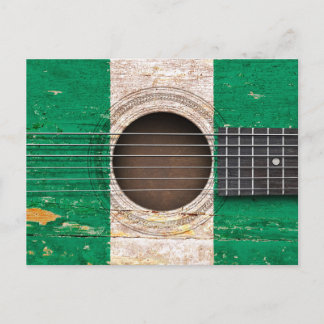 Nigerian Flag on Old Acoustic Guitar Postcard