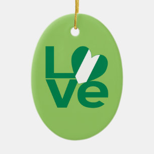 Nigerian Green LOVE Heart Flag  Ceramic Ornament