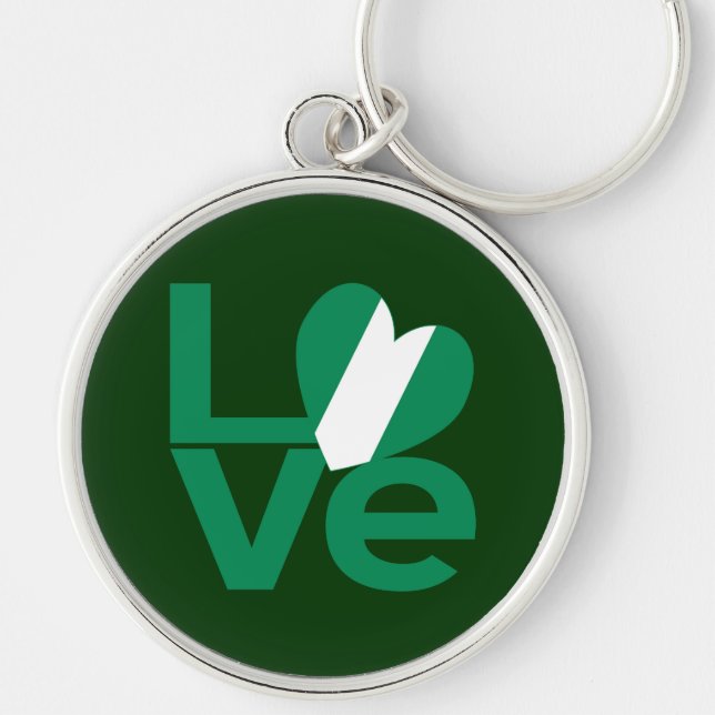 Nigerian Green LOVE Heart Flag  Keychain (Front)