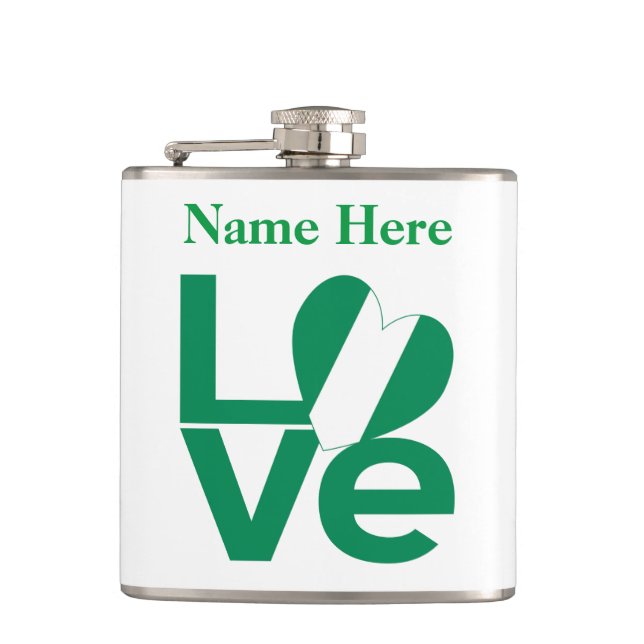 Nigerian Green LOVE Heart Flag Personalized  Flask (Front)