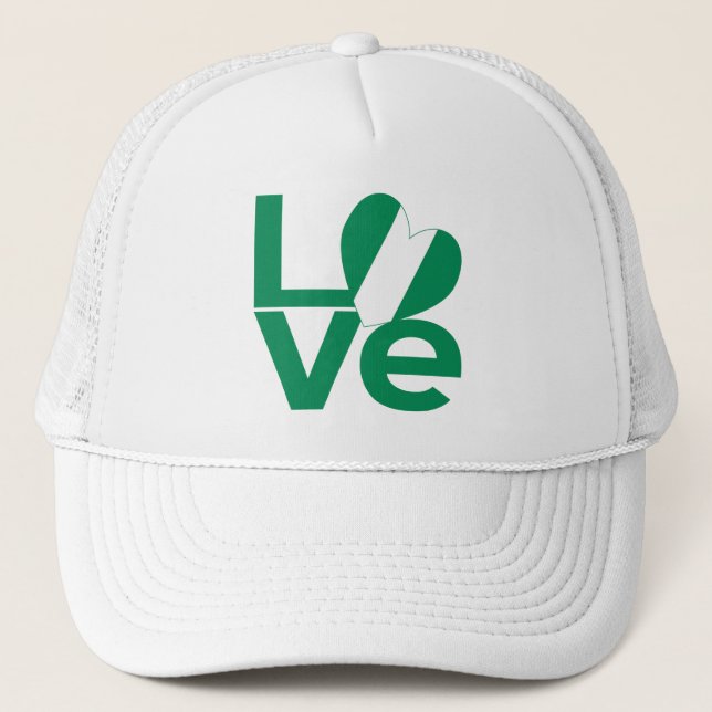 Nigerian Green LOVE Heart Flag  Trucker Hat (Front)