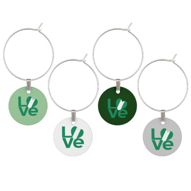 Nigerian Green LOVE Heart Flag  Wine Glass Charm (Staggered)