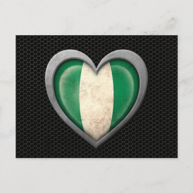 Nigerian Heart Flag Steel Mesh Effect Postcard (Front)