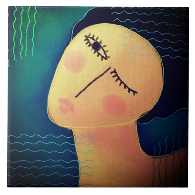 Night Abstract Digital Painting of a Woman Ceramic Tile (Front)