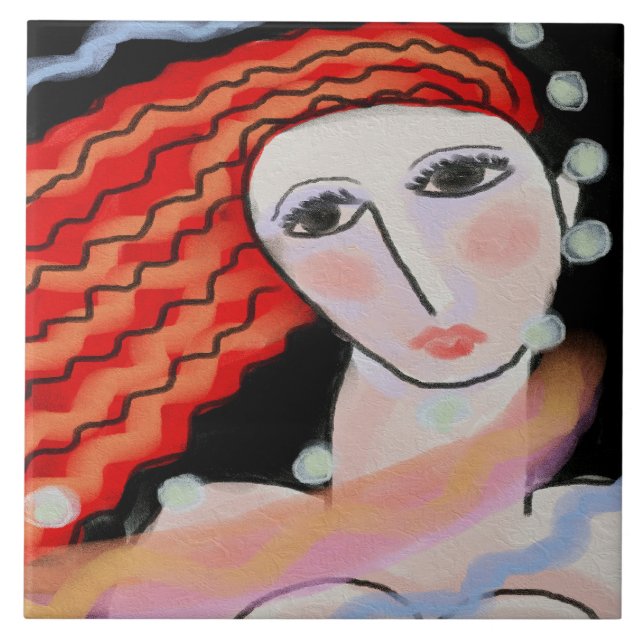 Night Abstract Digital Portrait of a Woman Ceramic Tile (Front)